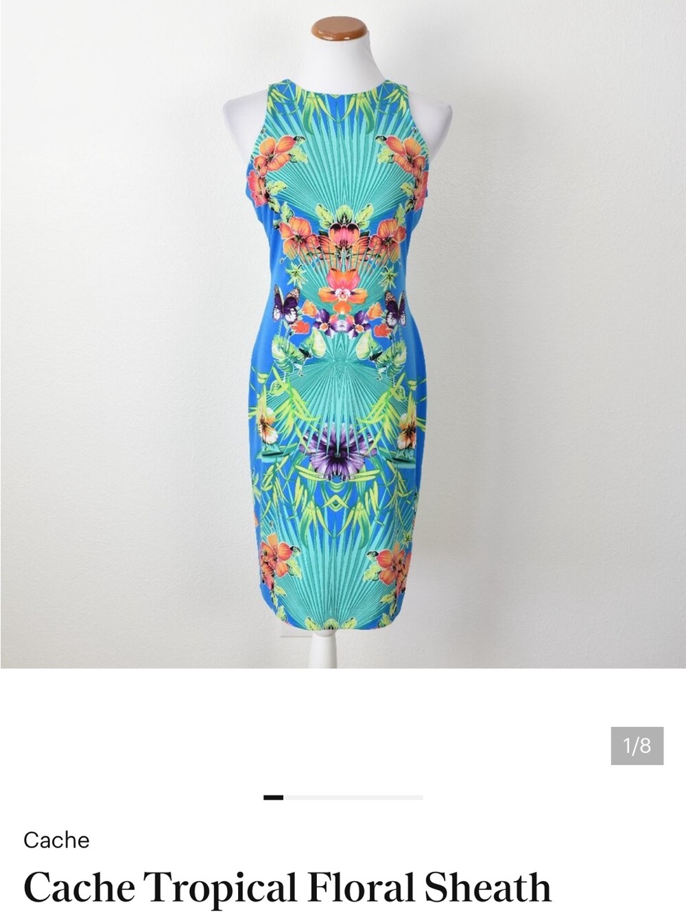 Cache Vibrant Tropical Sheath Dress - Blue & Green